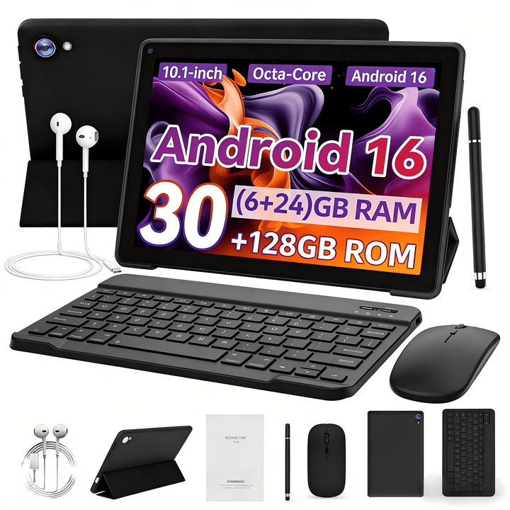 Android 16 10-Inch Tablet with Case, Go Octa-Core 30GB+128GB (1TB