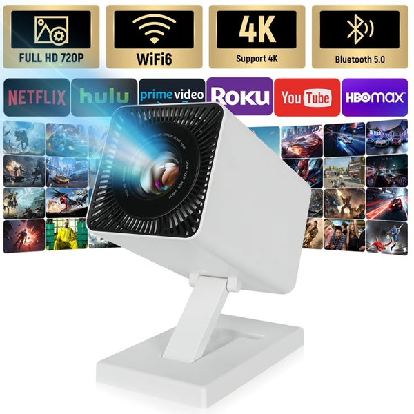 AEEZO 4K Mini Projector WiFi 6 and Bluetooth 5.0, 150 ANSI Lumens Portable Video Projector, Automatic Vertical Correction and 130 Inch Home Cinema Smart Projector Compatible with Phone/PC
